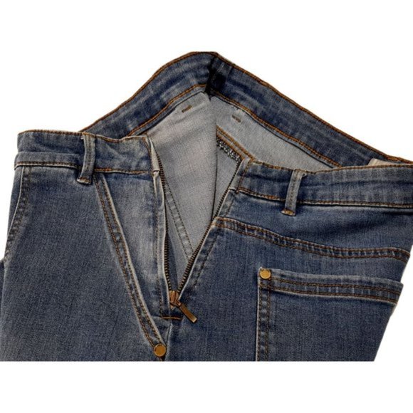 KATIES Size 10 Casual Blue Stretch Floral Embroidered Front-Split Denim Skirt - Picture 5 of 7